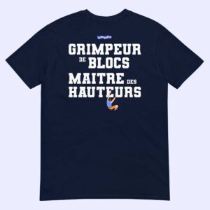 T-shirt bleu marine Grimpeur de blocs, Maître des hauteurs à plat