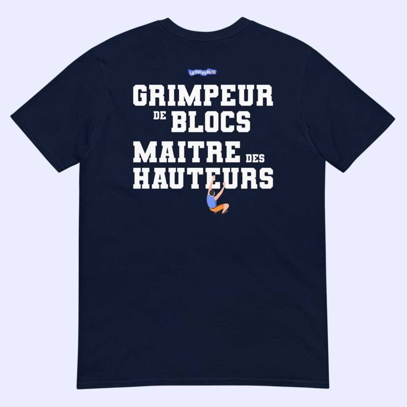 T-shirt bleu marine Grimpeur de blocs, Maître des hauteurs à plat