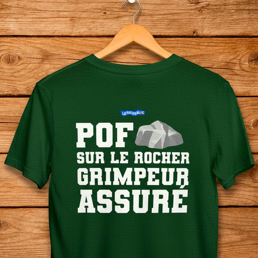 T-shirt escalade Pof sur le rocher