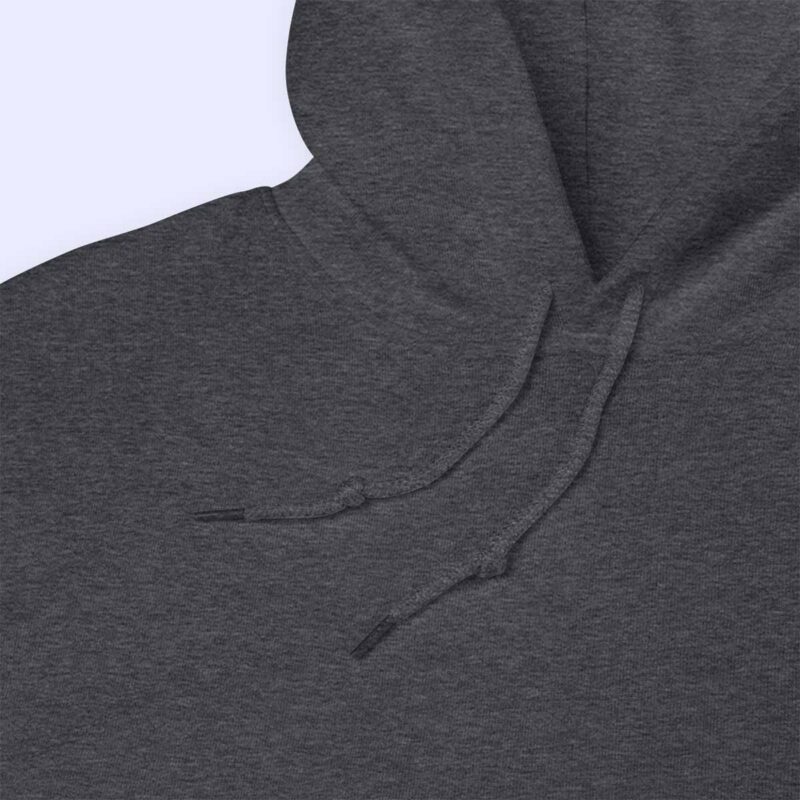 Gros plan sur le sweat à capuche gris foncé Le Roi du Bloc