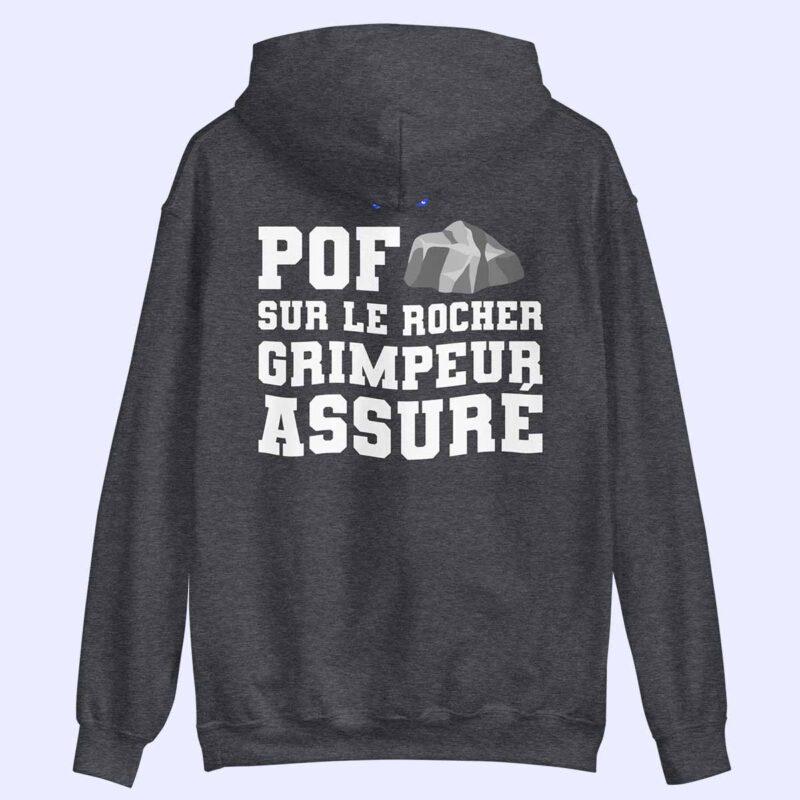 Sweat à capuche gris foncé Pof sur le rocher, Grimpeur assuré à plat
