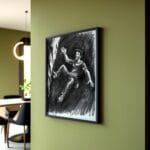 Dessin grimpeur encadré et accroché au mur