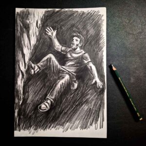 Dessin grimpeur au crayon graphite