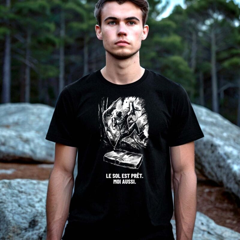 Grimpeur portant le t-shirt escalade Prêt à grimper