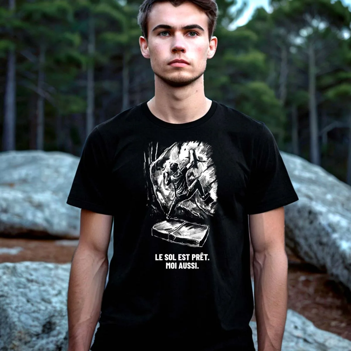 Grimpeur portant le t-shirt escalade Prêt à grimper