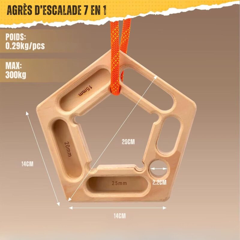 Agrès entrainement pour grimpeurs en bois naturel - renforceur de doigts - corde incluse