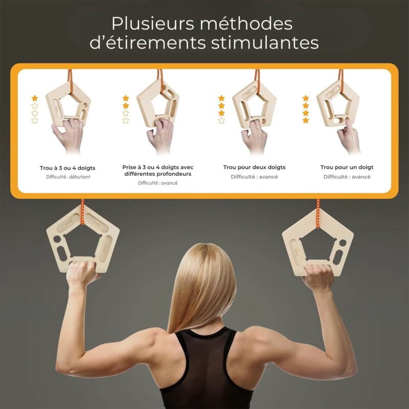 Agrès entrainement pour grimpeurs en bois naturel - renforceur de doigts - étirements