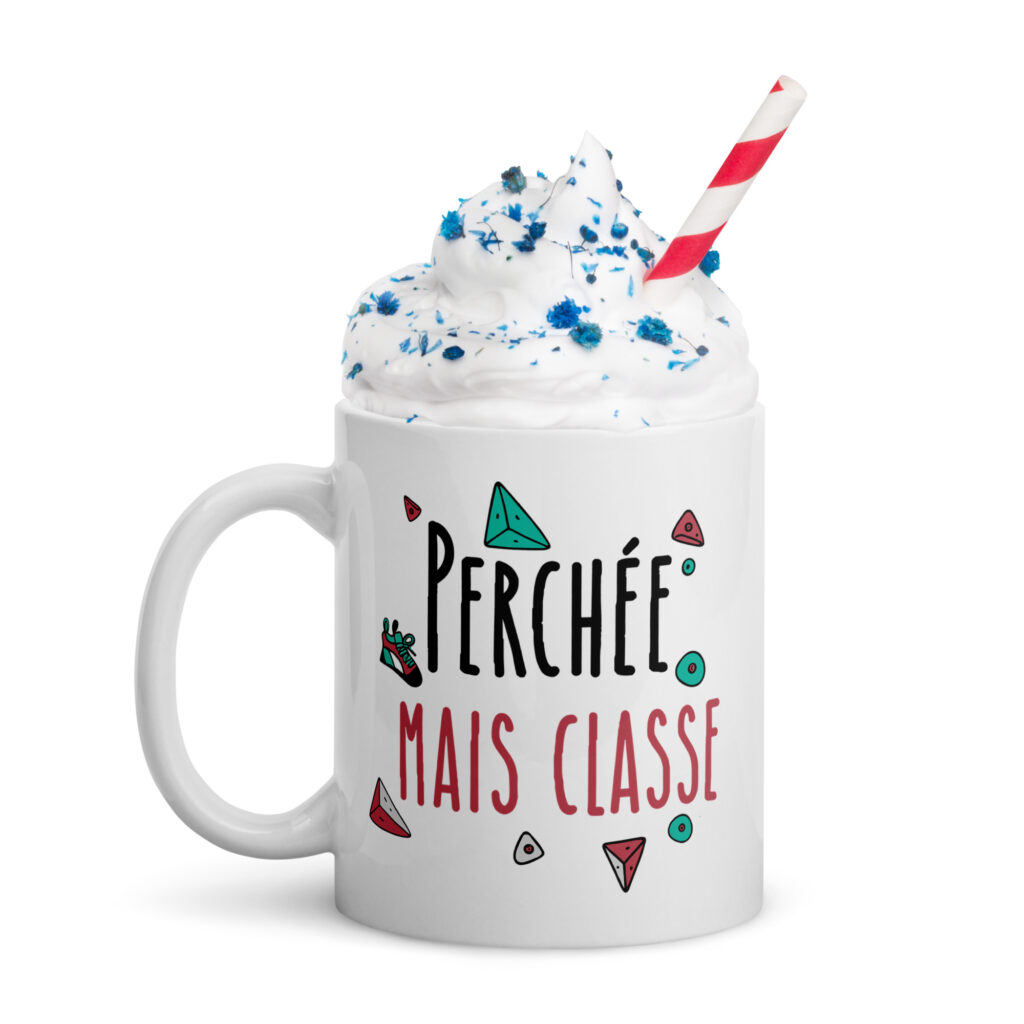 Mug Perchée mais classe pour grimpeur, contenant de la chantilly