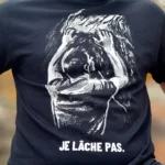 Zoom sur le motif Je lâche pas imprimé sur le t-shirt escalade