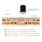 Dimensions et schéma technique d’une poutre d’escalade en bois pour entraînement intérieur