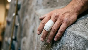 Blessure doigts escalade - doigt strappé avec finger tape pour rééducation