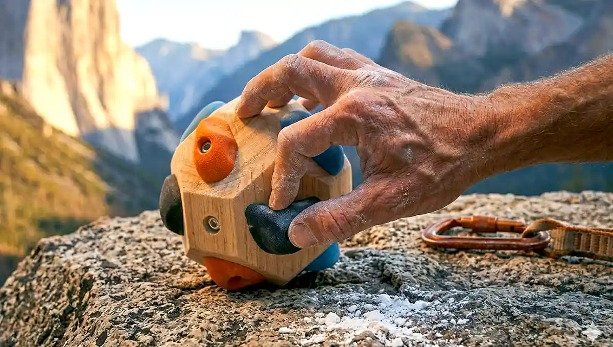 Entraînement des doigts pour l'escalade avec un bloc de préhension en bois