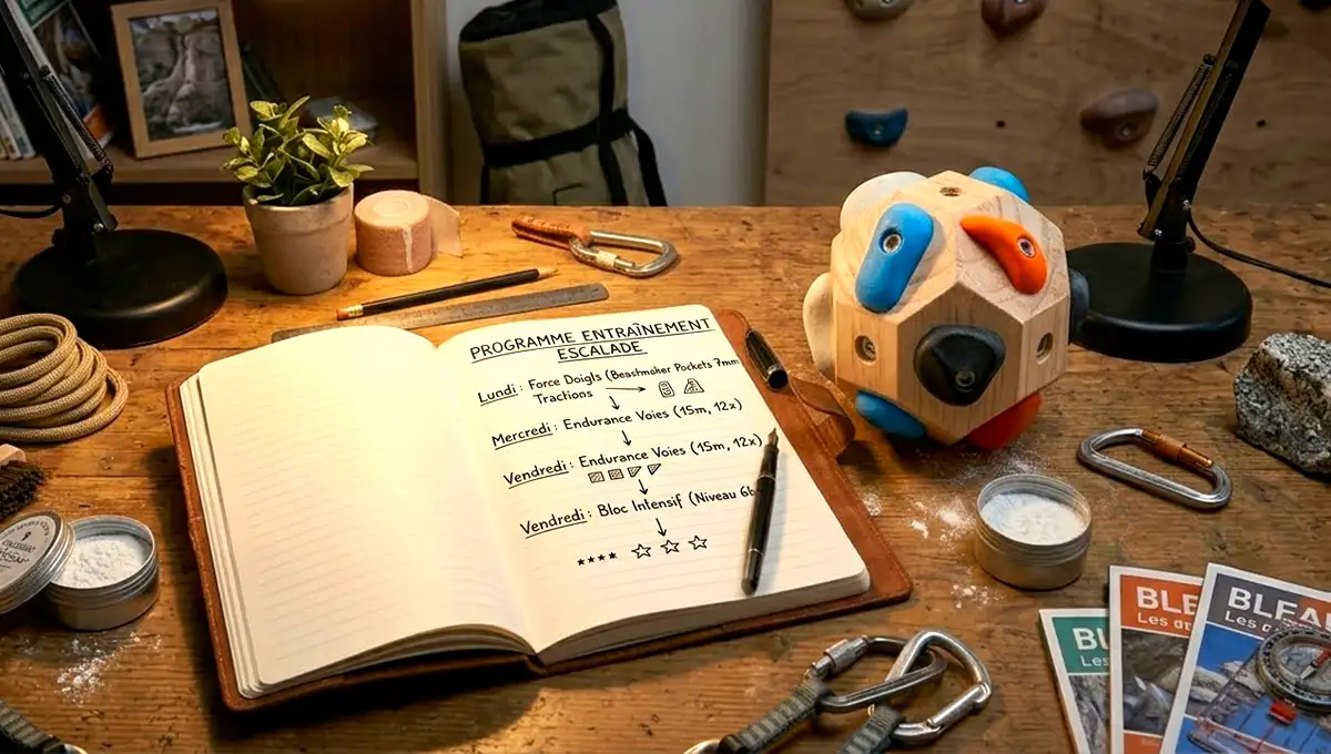 Programme d'entraînement escalade avec bloc de préhension et carnet de suivi